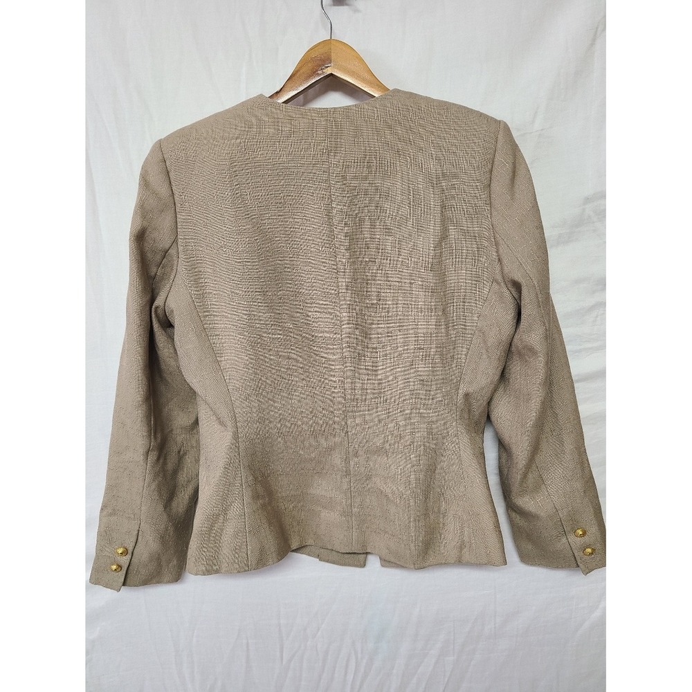 Christopher Blazer Women 14 Tan Good Textured Gold Button Collarless Vintage USA - Picture 7 of 11